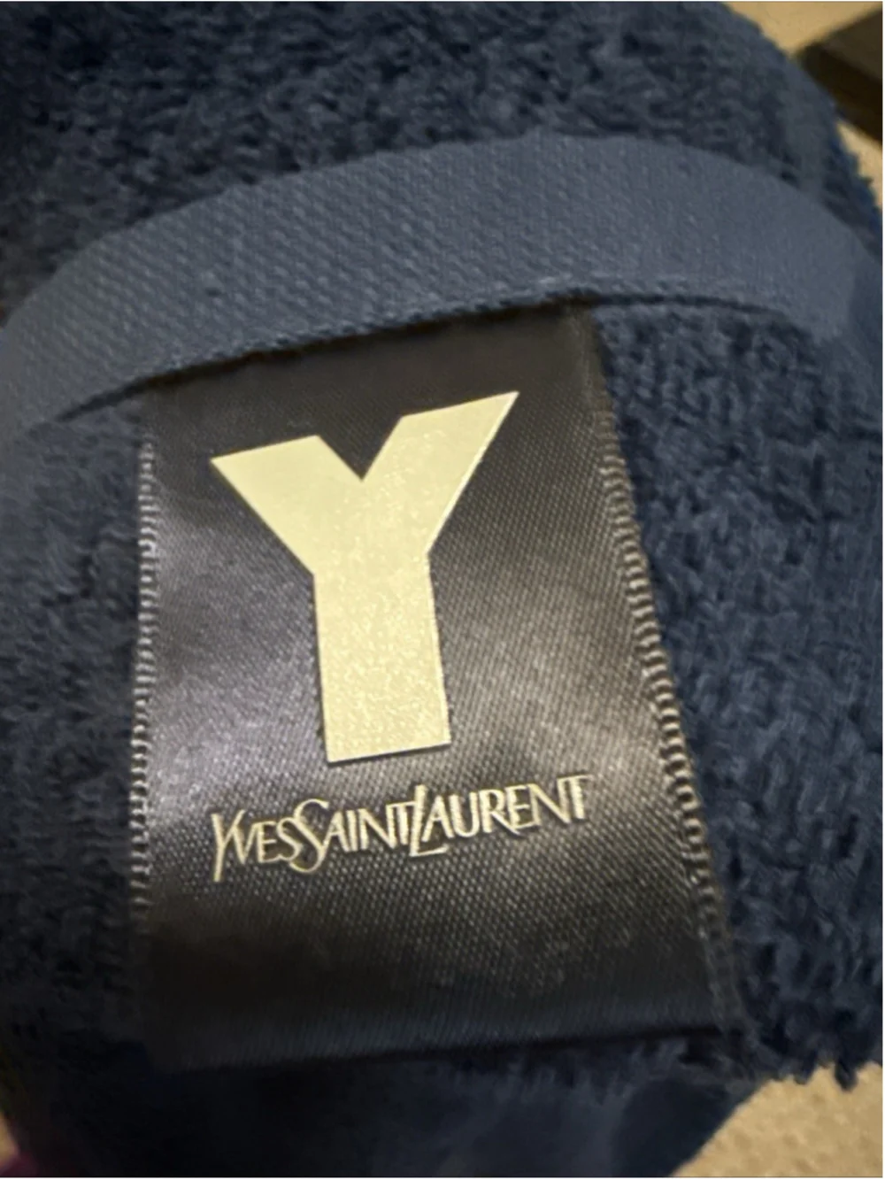 YSL Yves Saint Laurent Y Logo Large Bath Beach Towel Navy Blue New In Box